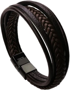 Stylish Multi-Layer Braided Leather Bracelet for Men with Clasp - Picture 1 of 12