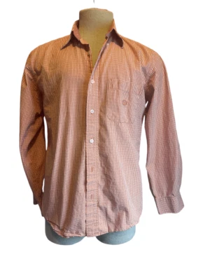 Oscar De La Renta Men’s Plaid Shirt Button Down Sz M Pocket Accent Orange & Whit - Image 1 of 4