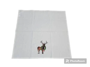 Christmas Reindeer Big Buck W/ Wreath Tea Towel Dish Towel 100% Cotton Adorable  - Picture 1 of 6