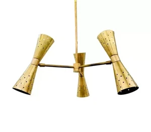 Mid Century Chandelier Brass 3-Arm 6-Light Sputnik Pendent Italian Lights - Picture 1 of 6