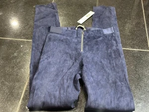 Alice + Olivia Wildleder-Leggings mit Reißverschluss vorne Größe 2 marineblau neu mit Etikett UVP 798,00 - Bild 1 von 6