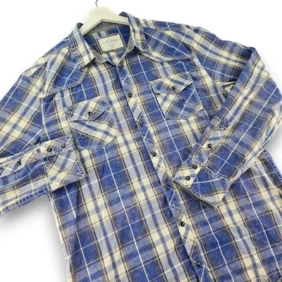 Camisa occidental BKE vintage para hombre calce atlético a cuadros manga larga botón a presión XL Foto 1 de 4