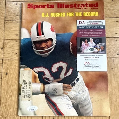 Sports Illustrated Oct 29, 1973 OJ Simpson Rare “Peace + Love” 3 Autos JSA COA - Image 1 of 4