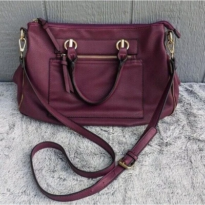 Dot Dash Vgn Leather Large Satchel Top Handle Crossbody Strap Purple Gold Travel - Image 1 of 4