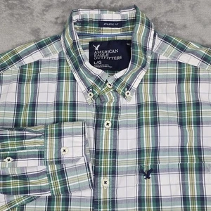 American Eagle Outfitters Shirt Mens Large Green Plaid Athletic Fit Button Down - Picture 1 of 16