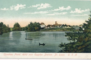 CHOUTEAU POND, 1850 NOW CUPPLES STATION. ST. LOUIS. U.S.A. MO. HOUSES. BOATS. - Picture 1 of 2