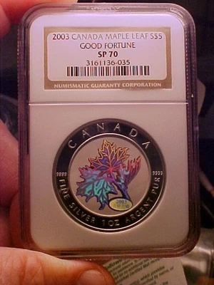 2003 Silver Canada Maple Leaf Hologram - Good Fortune Coin, "NGC SP70" - Image 1 of 4
