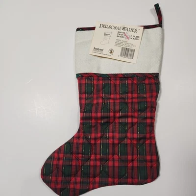Personal Wares Plaid quilted - Cross Stitch Christmas Stocking - 16 inches  new - Image 1 of 2