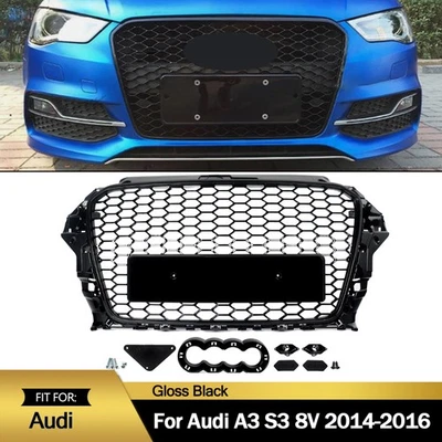 Gloss Black RS3 Style For 2014-2016 Audi A3 S3 8V Front Grille Grill Replacement — 第 1/4 张图片
