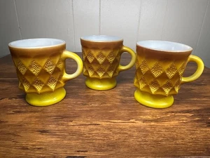 Vintage Anchor Hocking Kimberly Diamant Tassen Gelb Ombre 3er Set - Bild 1 von 9