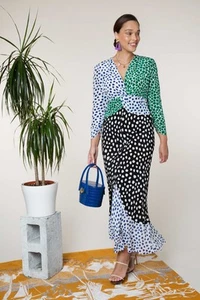 Rixo Chelsea Dress XS UK 8 Psychedelic Tulip Spot Print RRP 335 Silk 70's Retro - Picture 1 of 23
