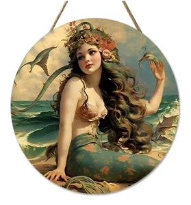 Meerjungfrau Wandbild Rustikal Hängend Meerjungfrau Wanddeko Retro Kunstwerk Dekoration für - Bild 1 von 7