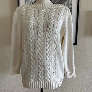 Talbots Pullover Pulli mit Zopfmuster U-Boot-Ausschnitt cremefarben Größe M - Bild 1 von 7