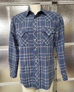 Miller Miller Miller Men Western Shirt -16 1/2 - 35 - Blue Stripe- Pearl Snaps - Picture 1 of 8