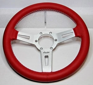 RED LEATHER STEERING WHEEL 315mm LUISI "SHARAV 315 RED" MADE IN ITALY BRAND NEW - Picture 1 of 10
