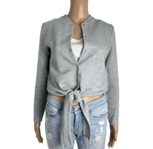 J Crew Cropped Front Tie Full Button Cotton Blend Grey Light Jacket Size XXS - Picture 1 of 11