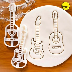 Set of 2 Guitar cookie cutters: Acoustic & Electric | music guitarist biscuit - Picture 1 of 9