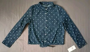 NWT French Toast Shirt Youth Girls Size 14 Blue Heart Dotted Long Sleeve - Picture 1 of 8