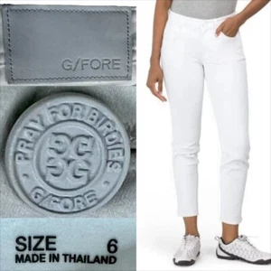 G/FORE 6 White Cotton Stretch Logo 5 Pocket Belt Loop Golf 7/8 Pants 30”x27” G4 - Picture 1 of 24