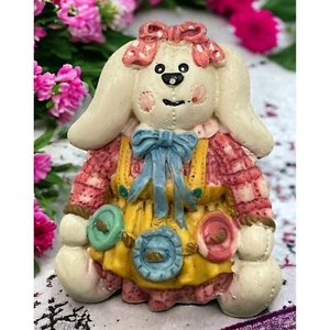 Easter Bunny Refrigerator Magnet Vintage White Rabbit Country Folk Dress Spring - Picture 1 of 7