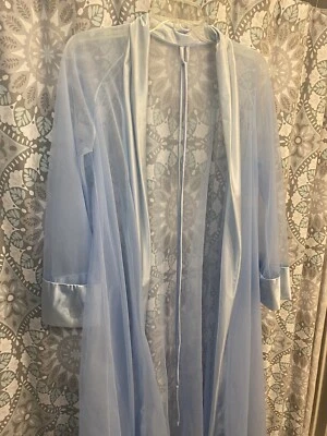 Miss Elaine Vintage 1960's Light Blue Peignoir/Robe nylon chiffon sheer Small - Image 1 of 4