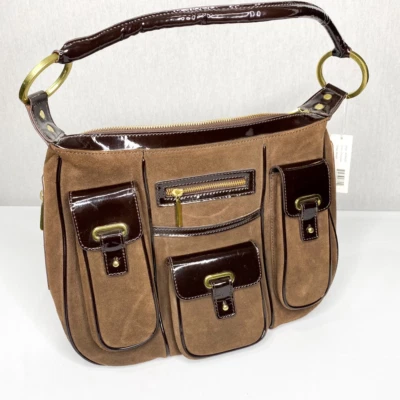 Bolso de Hombro Charles David Munich Mujer Marrón Gamuza Charol Cremallera S Nuevo Foto 1 de 4