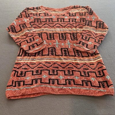 Vintage Hand Loomed Sweater Geometric Oversized Knit Orange One Size Y2K - Изображение 1 из 4