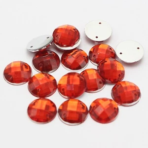 100 Red Flatback Acrylic Sewing Rhinestone Gems Round Button 12mm Sew on beads - Picture 1 of 6