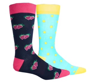 $40 Bar Iii Men'S 2-Pair Pack Blue Yellow Dot Print Crew Dress Socks Shoe 7-12 - Picture 1 of 1