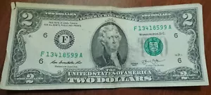 2 dollar bill 2013 series F13418599A - Picture 1 of 2