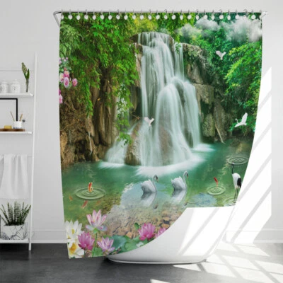 Landscape-Waterfall Shower Curtain Natural Landscape Bathroom Waterproof Decor Foto 1 de 4