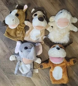 Lotto di 5 pupazzi giocattolo Kelly cavallo mano cane elefante leone agnello peluche occhi grandi  - Foto 1 di 13