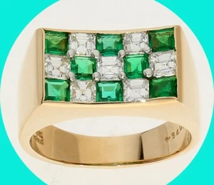 Mens Asscher Cut Diamond Emerald Checkerboard Ring 1.75CT F VVS-VS 18KYG Size 7 - Picture 1 of 7