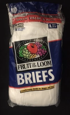 6 New Fruit of the Loom Large Tighty Whitey Men's Briefs Underwear 1996 Vintage - Image 1 of 4