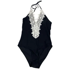 Blooming Jelly Damen Größe L schwarz weiß Einteiler Badeanzug mit Spitze Neckholder - Bild 1 von 9
