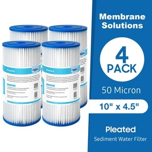 4 Pack 50 Micron 10"x4.5" Washable Pleated Sediment Water Filter Whole House - Picture 1 of 9
