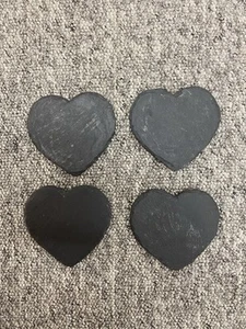  4x Slate Heart Coasters 11cm Mat Drinks Wedding Craft Valentine Shabby Chic - Picture 1 of 5
