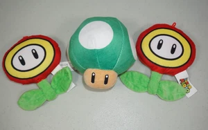 Nintendo Super Mario 6" Plush Lot Fire Flowers & Green 1UP Mushroom - Picture 1 of 10