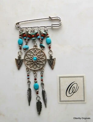 Broche/Pin, Plata, Azul, Atrapasueños, Occidental, Punta de Flecha Otterlily Originales P21 Foto 1 de 2