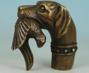 RARO VICTORIANO ANTIGUO BRONCE TALLADO A MANO PERRO MORDEDURA DE PÁJARO ESTATUA CABEZA DE BASTÓN PARA CAMINAR - Imagen 1 de 5