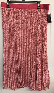 Vince Camuto Pleated Midi Skirt. Red, Pink&Ivory Spotted Pattern. Size XL. NWT. - Picture 1 of 8