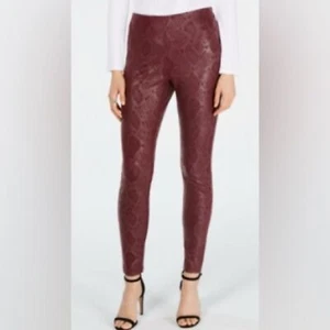 INC International Con. Skinny Leg Regular Mid Rise Animal Print Burgundy Pants - Picture 1 of 13