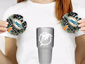Miami Dolphins Coaster & Decal Set / Miami  Window Sticker/ Dolphins Gifts - Picture 1 of 1