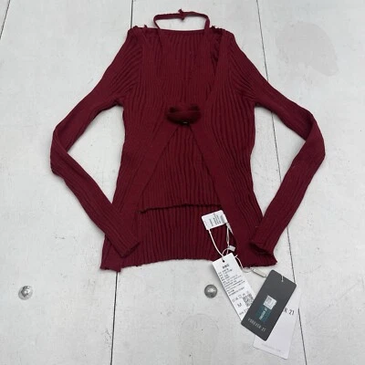 Forever 21 Red Halter Top Long Sleeve Cardigan Sweater Women’s Size Medium  - Image 1 of 4