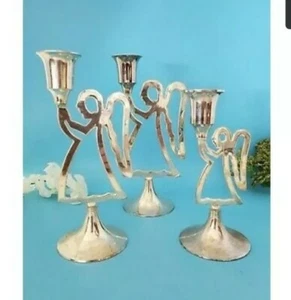 3 Vintage International Silver Co Silver Plated Hand Made Angel Candle Holders - Picture 1 of 12