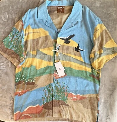 Staple Pigeon Desert Landscape Camp Shirt Mens XL Casual Button Down Art To Wear - Image 1 of 4