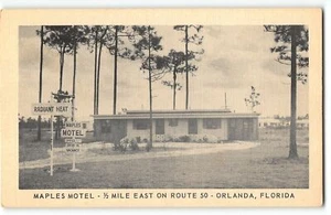 Orlando, Florida - MAPLES MOTEL on Route 50 - 1940s Linen Roadside Postcard - Picture 1 of 2