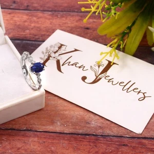 925 Sterling Silver Ring Natural Kyanite & Diamond Ring Beautiful Design Ring. - Picture 1 of 3