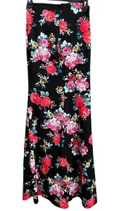 Maxi Falda Floral B Darlin Mujer 0 Negra Roja Rosa Rosas Elastizada Formal Larga  - Imagen 1 de 11