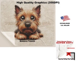 DigiPups Norwich Terrier Portrait Pose Cartoon Sherpa Fleece Throw Blanket - Picture 1 of 6